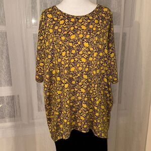 LuLaRoe M Purple Gold Yellow Crewneck Drop Short Sleeve Oversized Irma Top